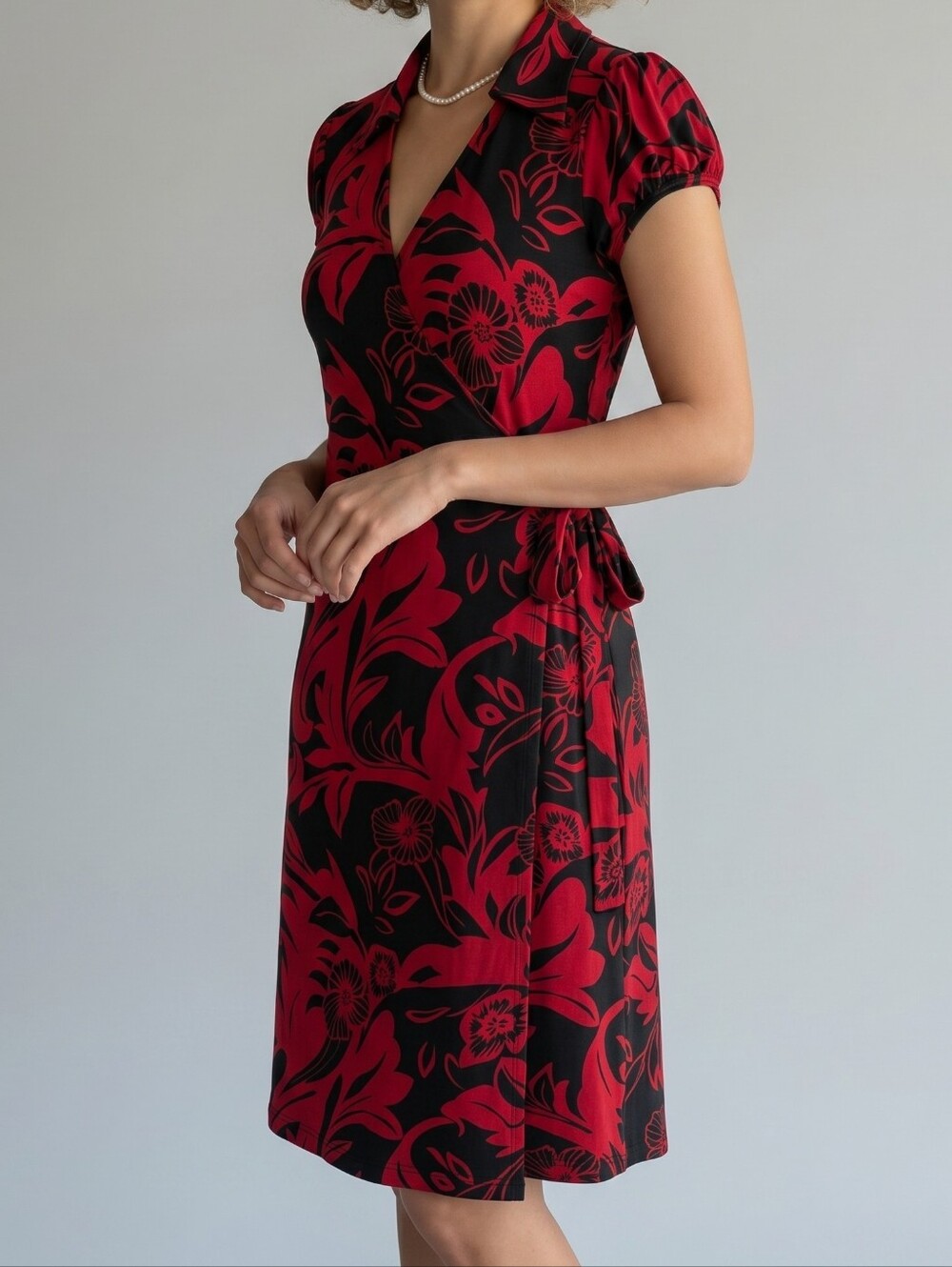 Gibson Womens Red & Black Floral Wrap Dress L